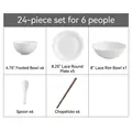 24-piece white ceramic dinnerware set for 6 with embossed patterns and wooden chopsticks - 24-Piece Set for 6 Persons