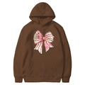 Brown Christmas hoodie with festive bow print and Oh Christmas Tree slogan - Coffee