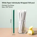 Green disposable bubble tea straws 210mm x 12mm individually wrapped 100 count - 12*210mm Pointed Thick Green Straws-100pcs White Paper Wrap