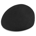 Classic black knitted flat cap for men with warm autumn and winter protective ear flaps - Black (Linen) / 58cm