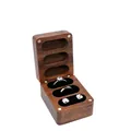 Three-slot black walnut wood ring box with black velvet lining for jewelry storage - No Engraving / Black Lining