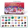 Christmas Advent calendar box with 24 natural mineral specimens and crystals - Regular Style - Raw & Tumbled Stones (Red Xmas Box)