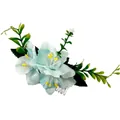 Bohemian light blue floral hair comb with faux petals and green leaves for brides - FS36-6 Blue
