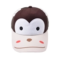 Detail view of cartoon monkey face design on kid's baseball cap with 3D ears - White Penguin-Baseball Cap