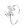 Silver crystal butterfly open ring with zircon water drop details for women - Butterfly Shape Zircon Style (DZ-716)