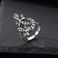 Vintage silver alloy adjustable open ring featuring an intricate twin lizard design - Adjustable Open / Style 38 (Retro Lizard Intertwined)