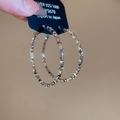 Chic silver 925 round hoop earrings with sparkling diamond-cut texture and polished finish - 3# Silver (925 Sterling Silver Earring Post) / 5cm