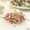 Pink and gold 13cm Christmas candle ring with metallic ornaments and white candle - Champagne Pink Candle Wreath