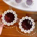 Daisy flower sunglasses with white petals, yellow centers, and a clear frame for kids - Full Frame Daisy Flower Glasses