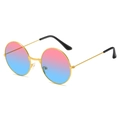 Retro-Runde Metallsonnenbrille mit pink-blauen Verlaufsgläsern und Goldrahmen - Goldrahmen Rosa-Blauer Verlauf