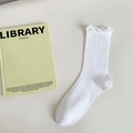 White modal crew socks with stylish ribbed texture and delicate lettuce edge cuffs - Pure White
