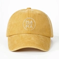 Gorra de béisbol de algodón lavado amarillo mostaza con bordado MAMA estilo retro - Talla única (Ajustable) / Amarillo