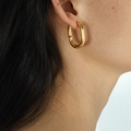 Polished chunky golden U-shaped hoop earrings in minimalist elliptical design - EH41 Oval / Gold