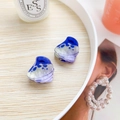 Mini marble blue animal hair claw clip set for kids and girls in sweet acrylic design - Blue Conch (Pair)