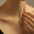 S925 silver 18K gold plated heart pendant necklace with zircons on model neck - 925 Silver / 18K Gold