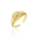 18K vergoldeter Evil Eye Ring mit blauem Stein und Sonnenstrahl-Struktur, verstellbar - Einstellbar Offen / Gold (10934)