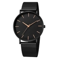 Reloj de cuarzo negro minimalista para hombre con índices oro rosa y correa de malla - Caja Negra Correa Malla Negra Índices Oro Rosa (6)