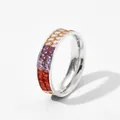 Zilveren roestvrijstalen ring met dubbele rijen veelkleurige prinses geslepen zirkoon - US 6 / Zilver(PBJ013)
