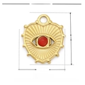 Detailed view of gold heart pendant with red evil eye, 15x17mm stainless steel charm - VG013