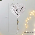 Elegant white heart Christmas ornament with silver glitter, pearl, and crystal drop - Heart - White Hollow
