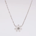 Elegant stainless steel silver bracelet featuring minimalist sunflower charm on white background - Steel Color Single Flower Necklace