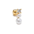 18k gold plated screw-back stud earring with clear zircon and double white pearls - Pearl Pendant Style (EGD0333)