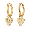 Elegant 18K gold plated heart drop earrings set with sparkling zircon crystals - Zirconia Long Heart Hoop