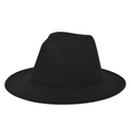 Classic black wide-brim wool felt fedora hat with flat brim and structured crown - Adult 56-60cm / Thickened and Hardened / Black