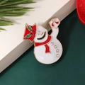 Cute Christmas snowman brooch with white enamel, red scarf and sparkling rhinestones - Style 22