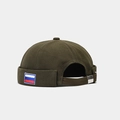 Detail of army green cotton miki hat featuring Russian flag embroidery and metal buckle - Adjustable / Army Green