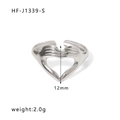 Silver hands holding heart open ring in polished stainless steel finish, 12mm height - Adjustable Open / Hands Holding Heart Style (HF-J1339-S)