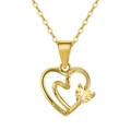 Bohemian gold necklace with double heart pendant and yellow zircon gemstone - Citrine, 14K Gold Plated, Approx. Weight 1.6g