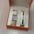 Montre à quartz pour femme avec bracelet rose et jonc doré LOVE en coffret orange - Style 31 (Sans boîte)