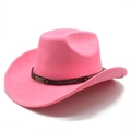 Close-up of pink faux suede cowboy hat with studded leather band and embroidery details - M (56-58cm) / Peach Red (Suede)