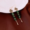 Retro Chinese New Year earrings with green beads and antique gold finish dangles - 36# Antique Gold - Retro Ethnic Green Bead (Earring Hook)