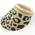 Visiera parasole in paglia da donna con tesa leopardata e nastro a righe alla moda - M (56-58cm) / Beige