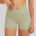 Women's light green crossover V-waist yoga shorts in high-stretch brushed fabric - Moss Green