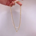 Double-layered pink freshwater pearl necklace with a golden heart pendant - Heart Tag / Gold