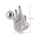 Stainless steel OK gesture stud earring in silver finish measuring 11.6mm by 6.2mm - Kill You Black