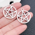 Silver pentagram star charms for DIY jewelry making shown in hand for scale - Antique Silver-4327-25x28mm