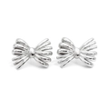 Minimalist silver bow knot stainless steel stud earrings set on white background - Silver
