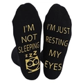 Calcetines antideslizantes de algodón con letras doradas brillantes Resting My Eyes - Estilo Búho