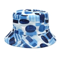 Detail of blue and white abstract print bucket hat showing dense multi-row stitching on brim - M (56-58cm) / Blue