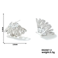 Detail view of fan-shaped silver zircon earrings showing dimensions 1.6cm x 2.6cm - Silver Fan Style (E02567-2)