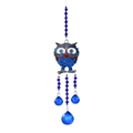 Blue and red owl crystal suncatcher with evil eye beads and glass teardrop pendants - Large Owl / 116.3g/34cm