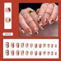 Abstract red and white wavy line press-on nails with gold glitter, size set W895 - Ginger Yellow Ripple (W895)