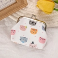 White canvas coin purse with colorful cat print and silver metal clasp closure - Heart Cat
