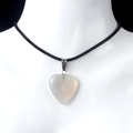 Natural agate heart pendant necklace in milky white and amber tones with black cord - Agate