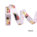 16mm white satin ribbon featuring gold truck and red heart prints for gift wrapping - Heart Truck (White Base)