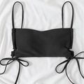 Sexy black drawstring bikini top with thin adjustable shoulder straps and side ties - S / Black Top